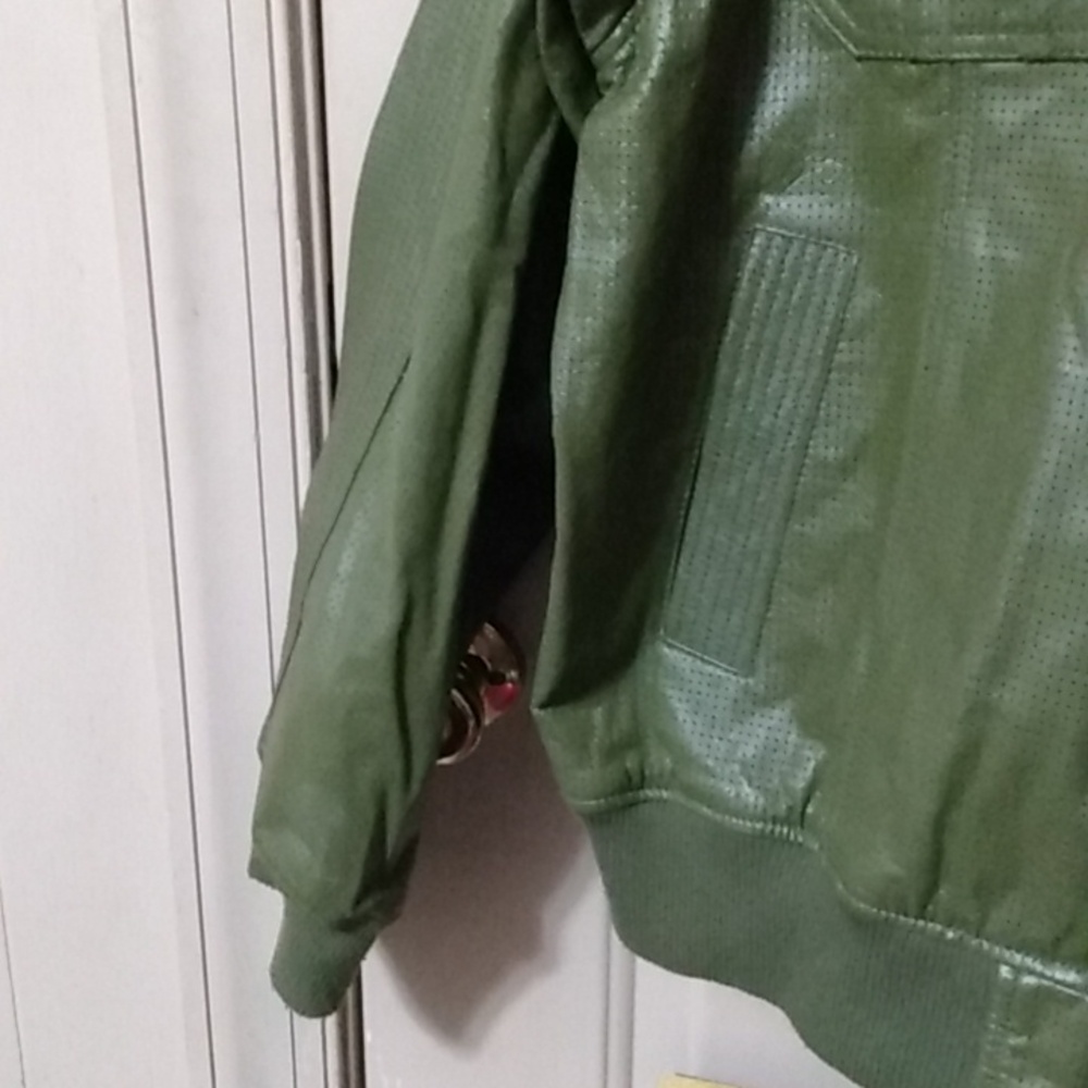 Green Leather Motorcycle Jacket 3XL - Picture 4 of 15